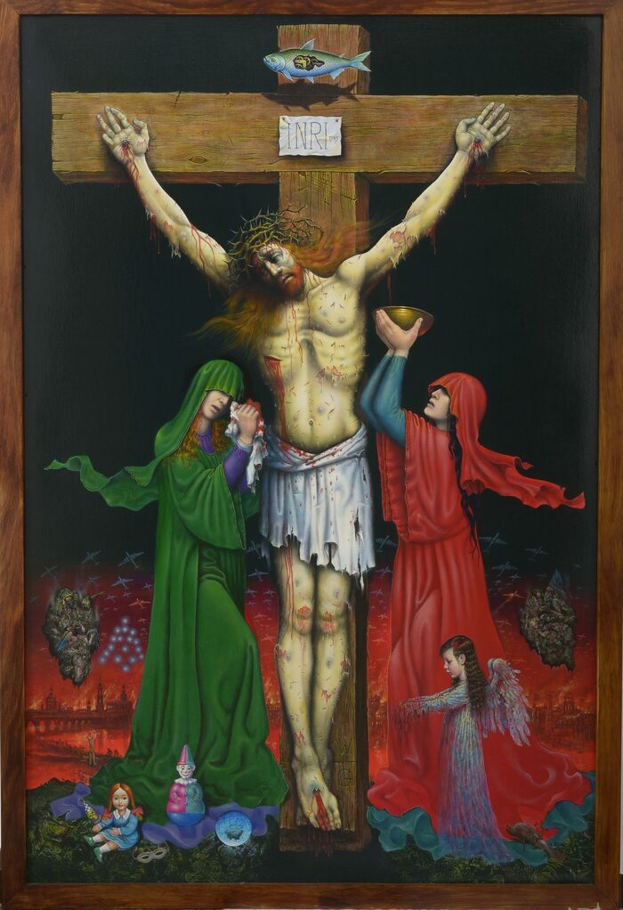 Gemälde vom Künstler Wolfgang Grässe, darauf Jesus am Kreuz